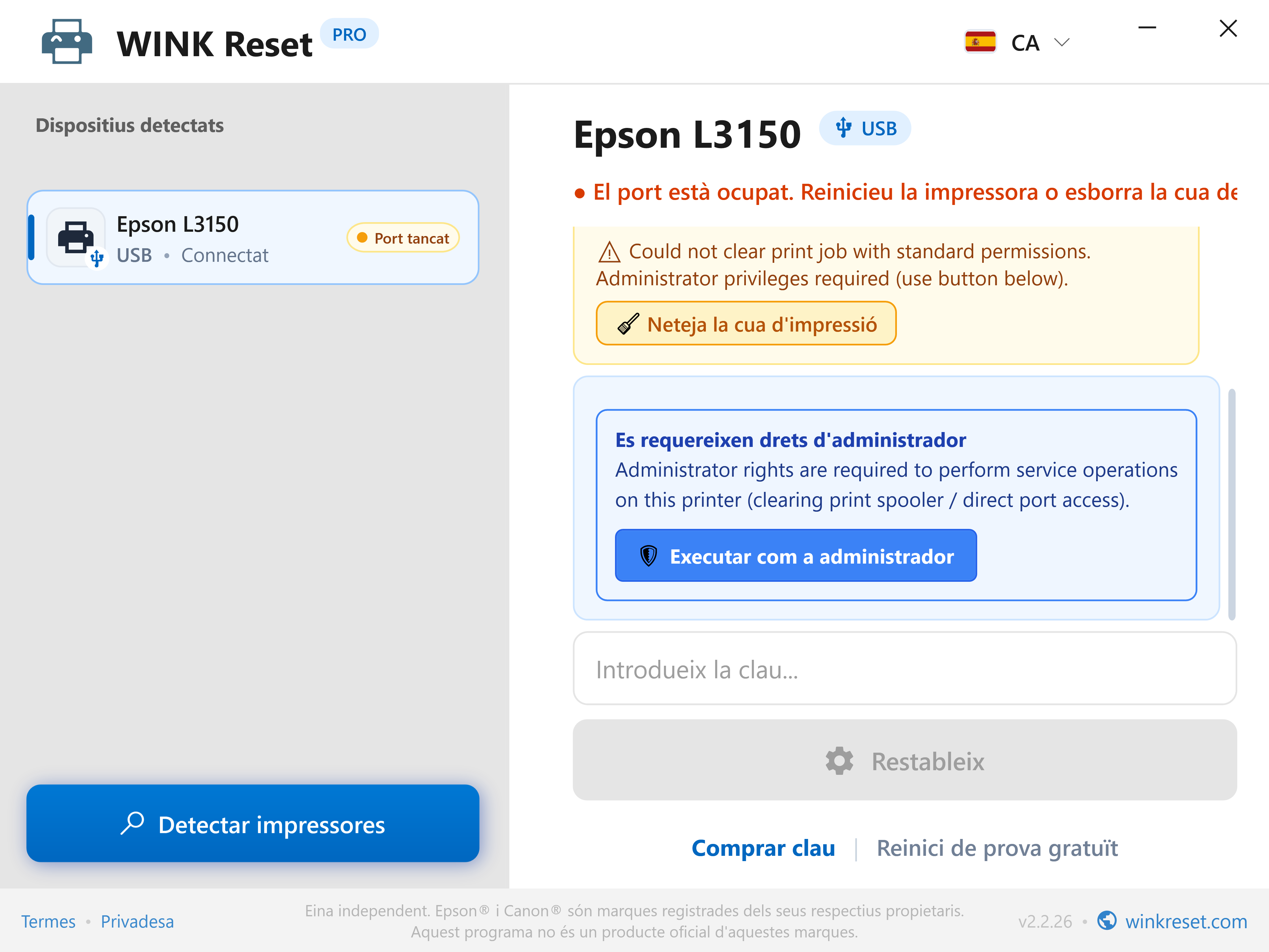 Elevació de privilegis d'administrador en un clic (UAC) - WINK Reset PRO (CA)