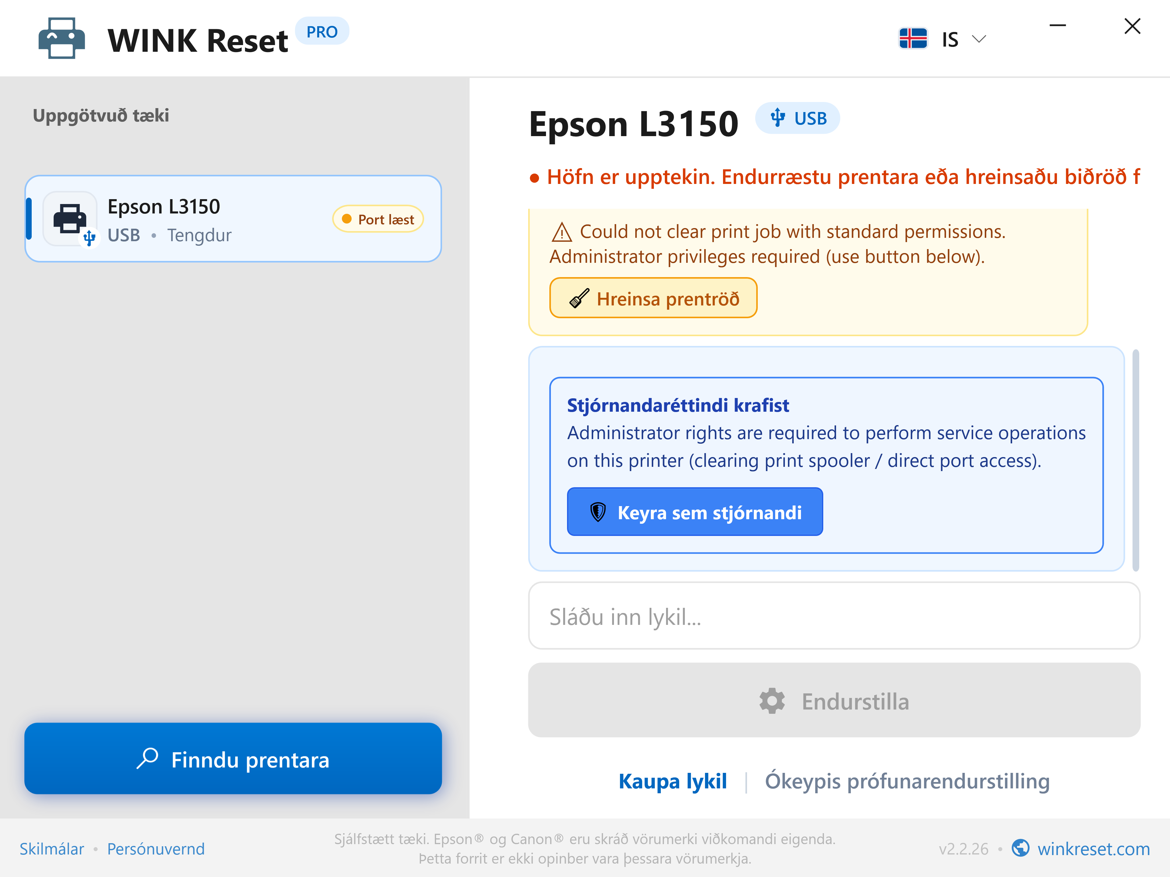 Stjórnendaréttindi uppfærð með einum smelli (UAC) - WINK Reset PRO (IS)