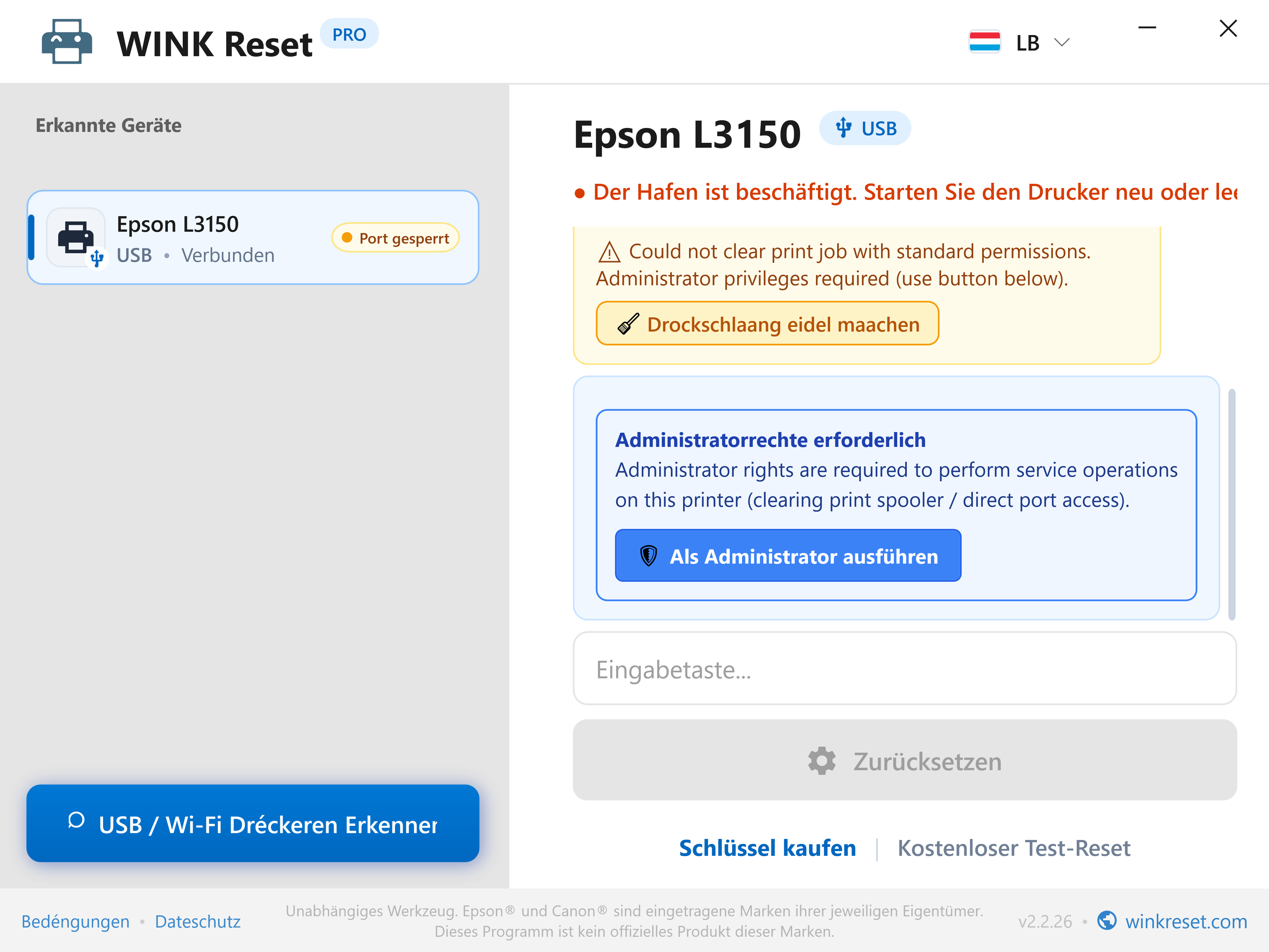 Een-Klick Administrateurrechter-Erhéijung (UAC) - WINK Reset PRO (LB)