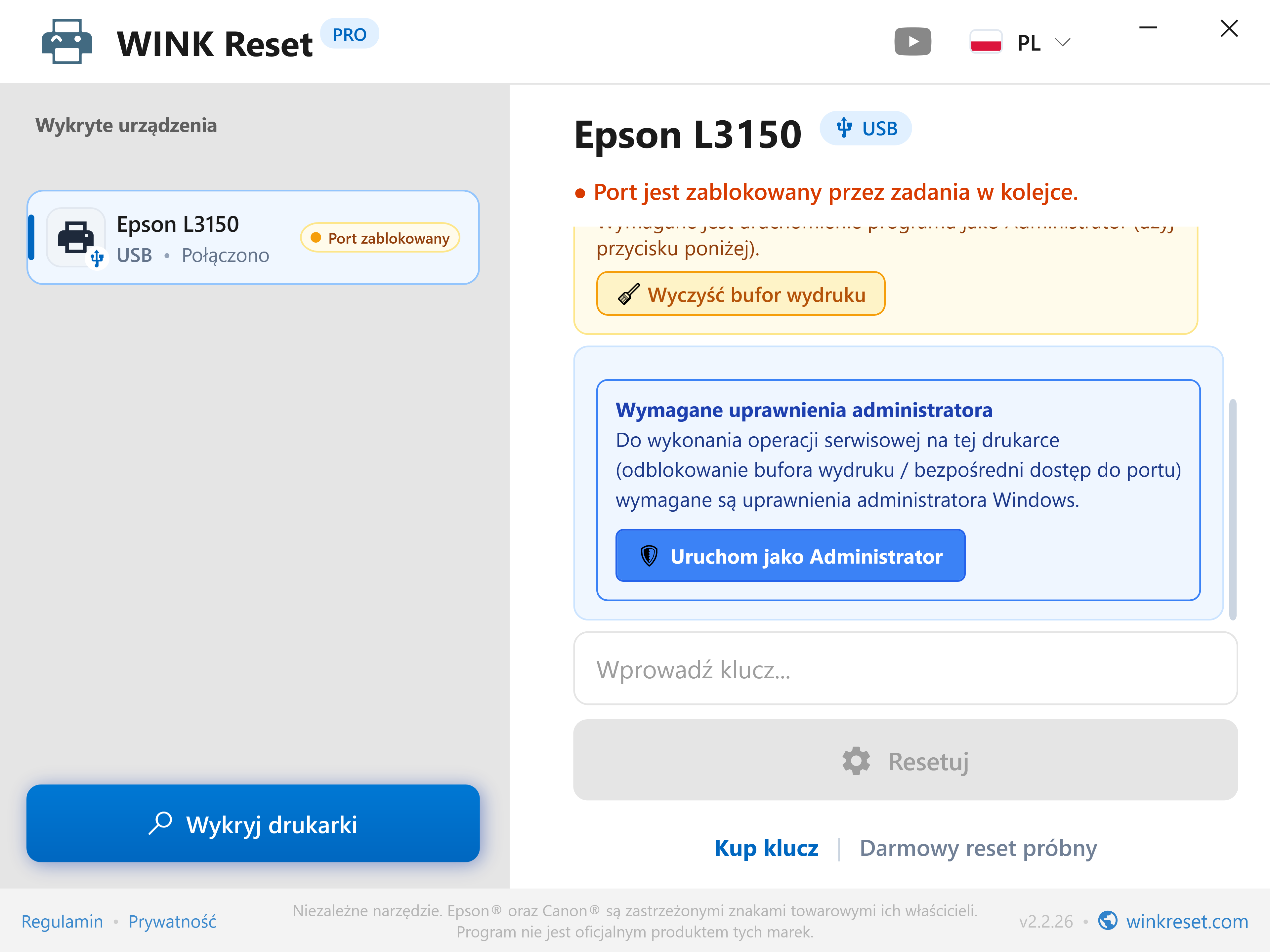 Jednoklikowe podniesienie uprawnień Administratora (UAC) - WINK Reset PRO (PL)