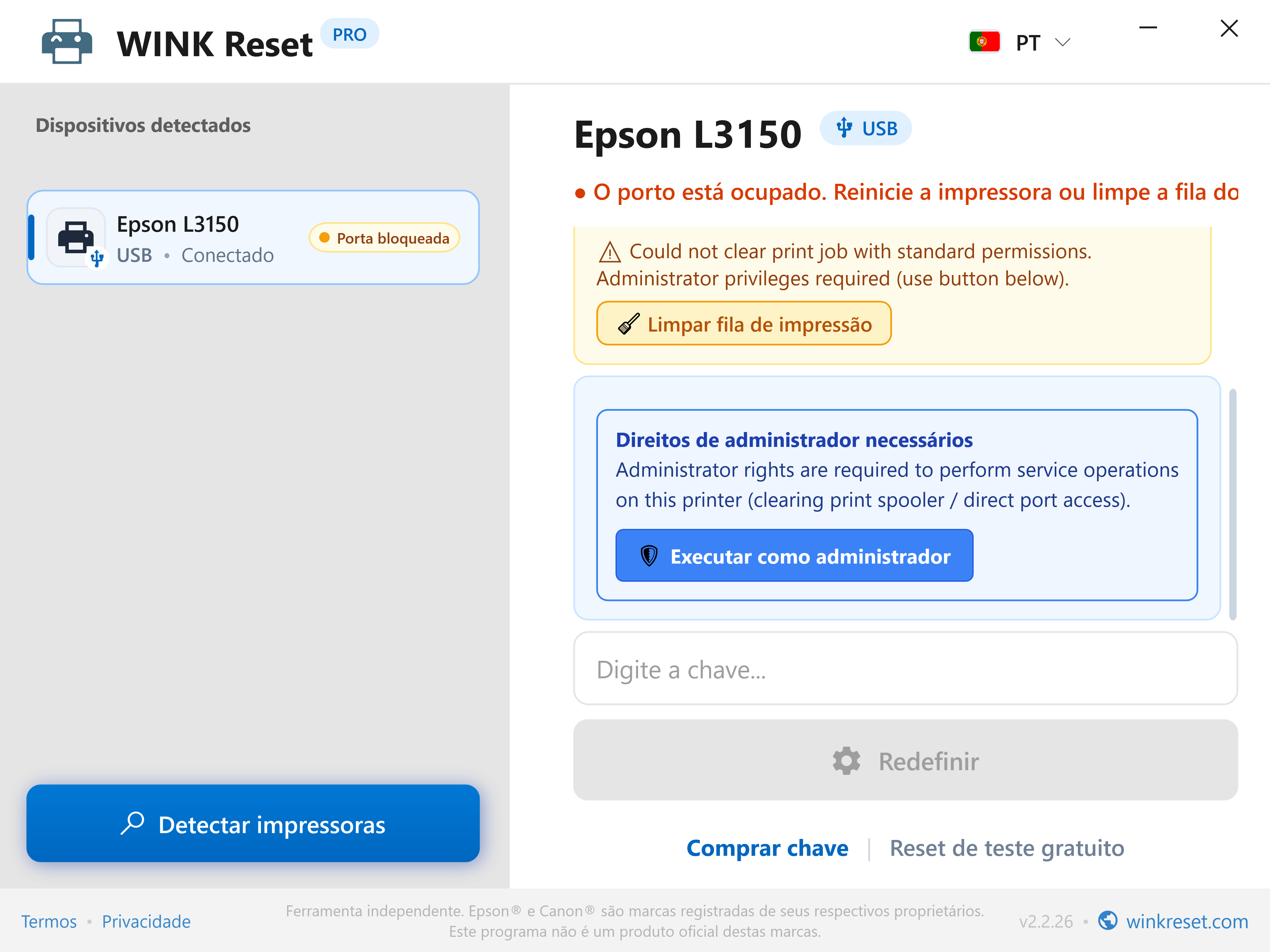 Elevação de privilégios de Administrador (UAC) com um clique - WINK Reset PRO (PT)