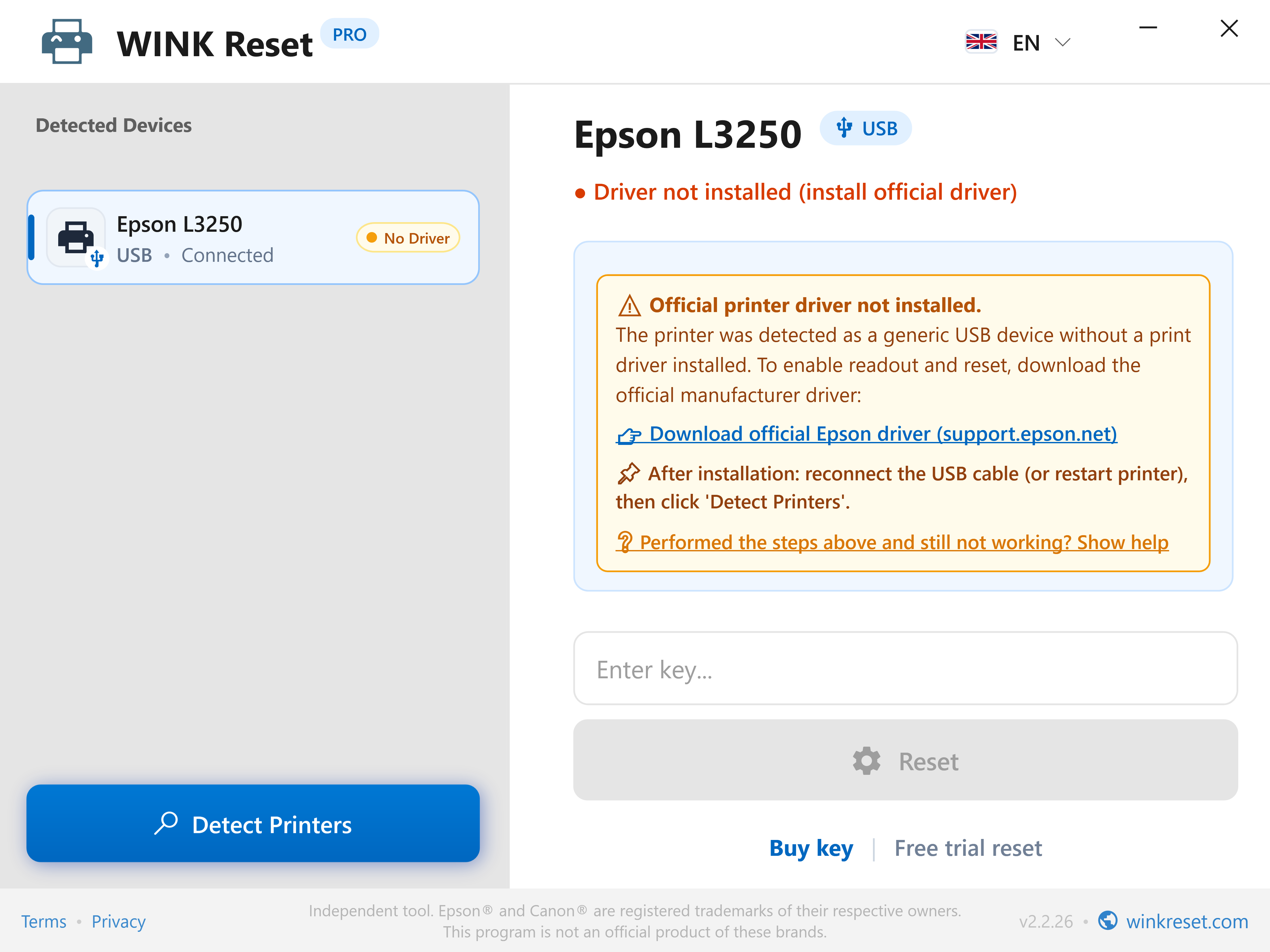 Intelligent USB Driver Detection - WINK Reset PRO (EN)