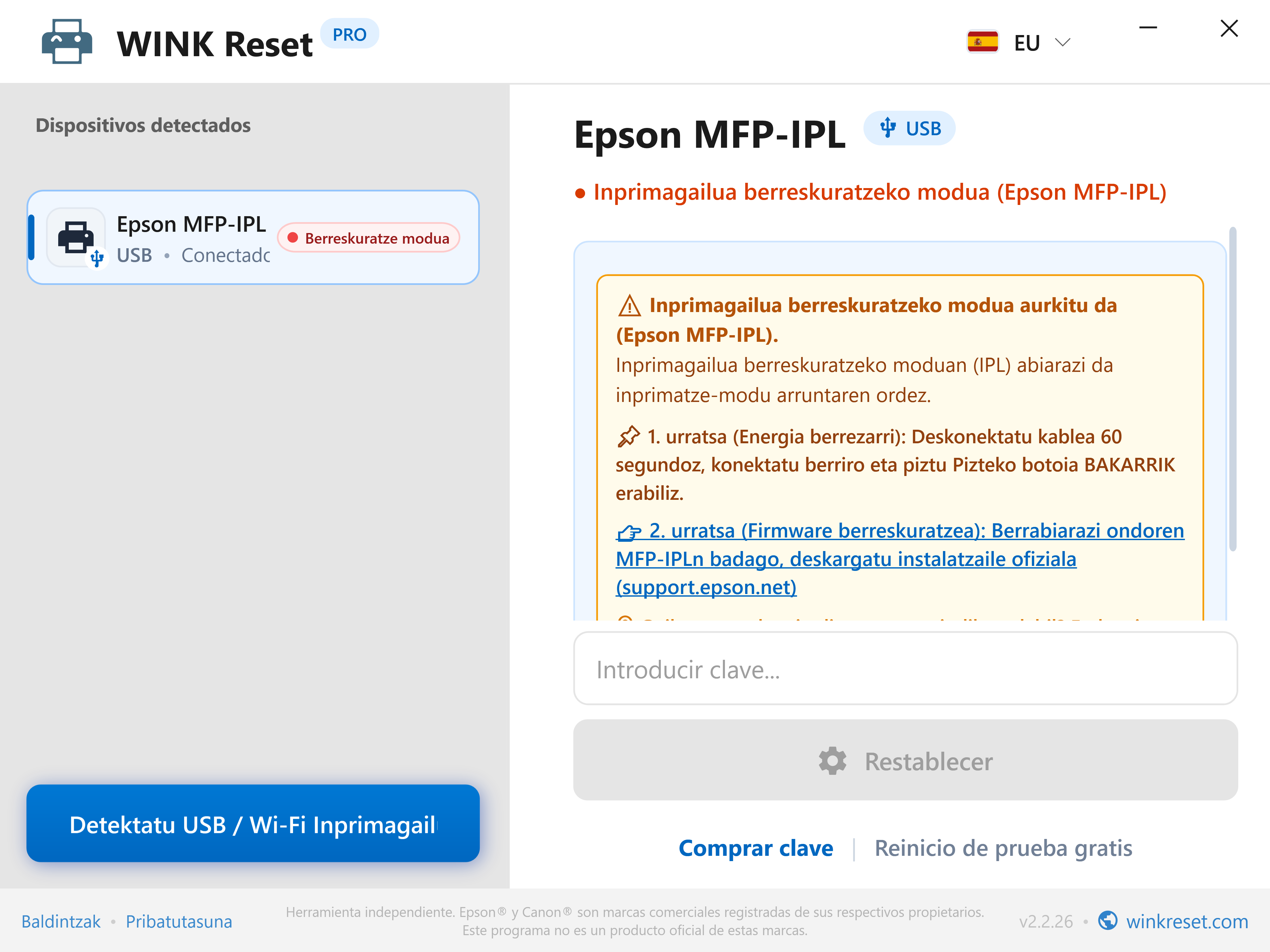 Larrialdiko abio-kargatzailearen laguntzailea (Epson MFP-IPL) - WINK Reset PRO (EU)