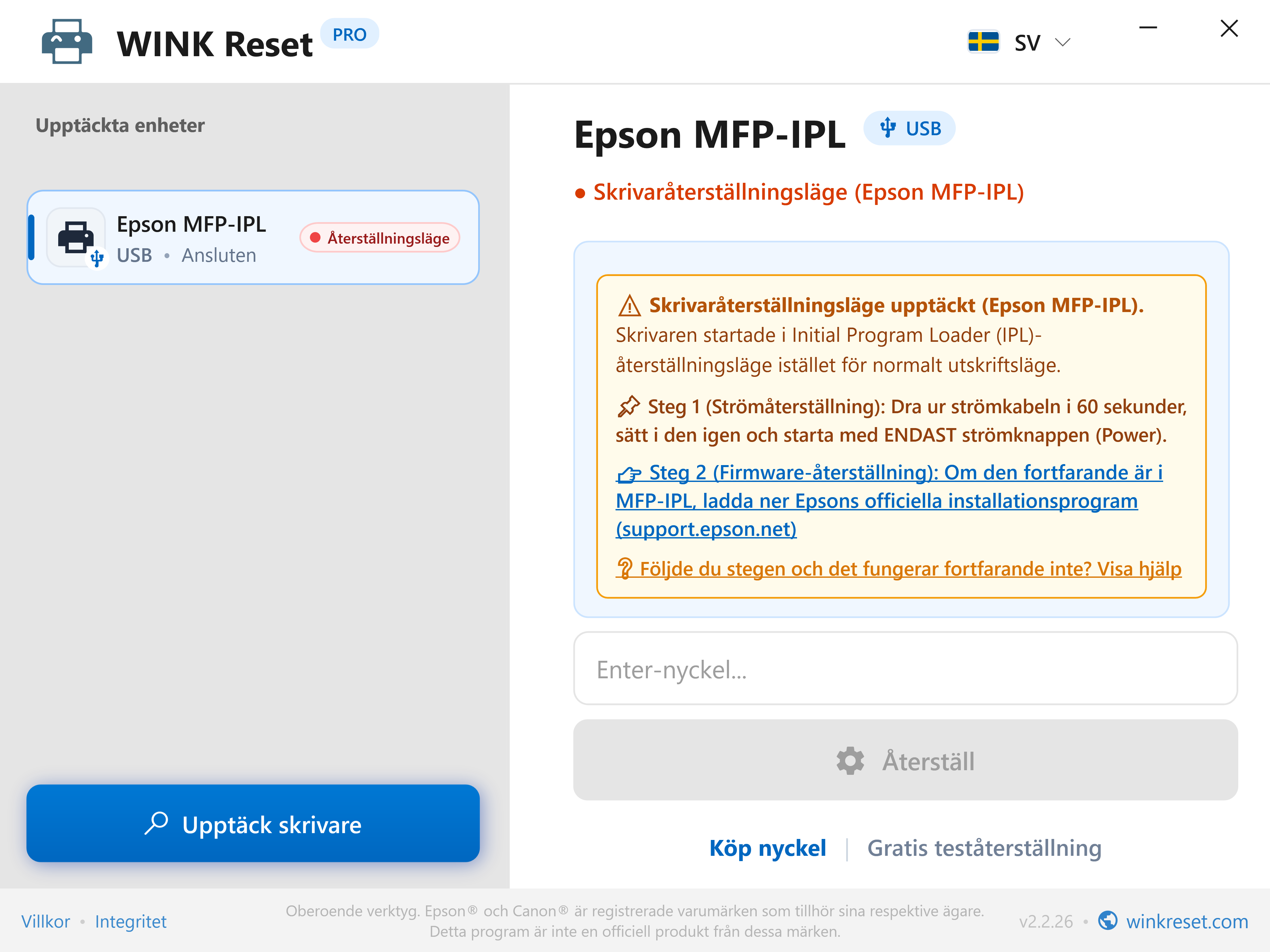 Assistent för nöd-bootloader (Epson MFP-IPL) - WINK Reset PRO (SV)