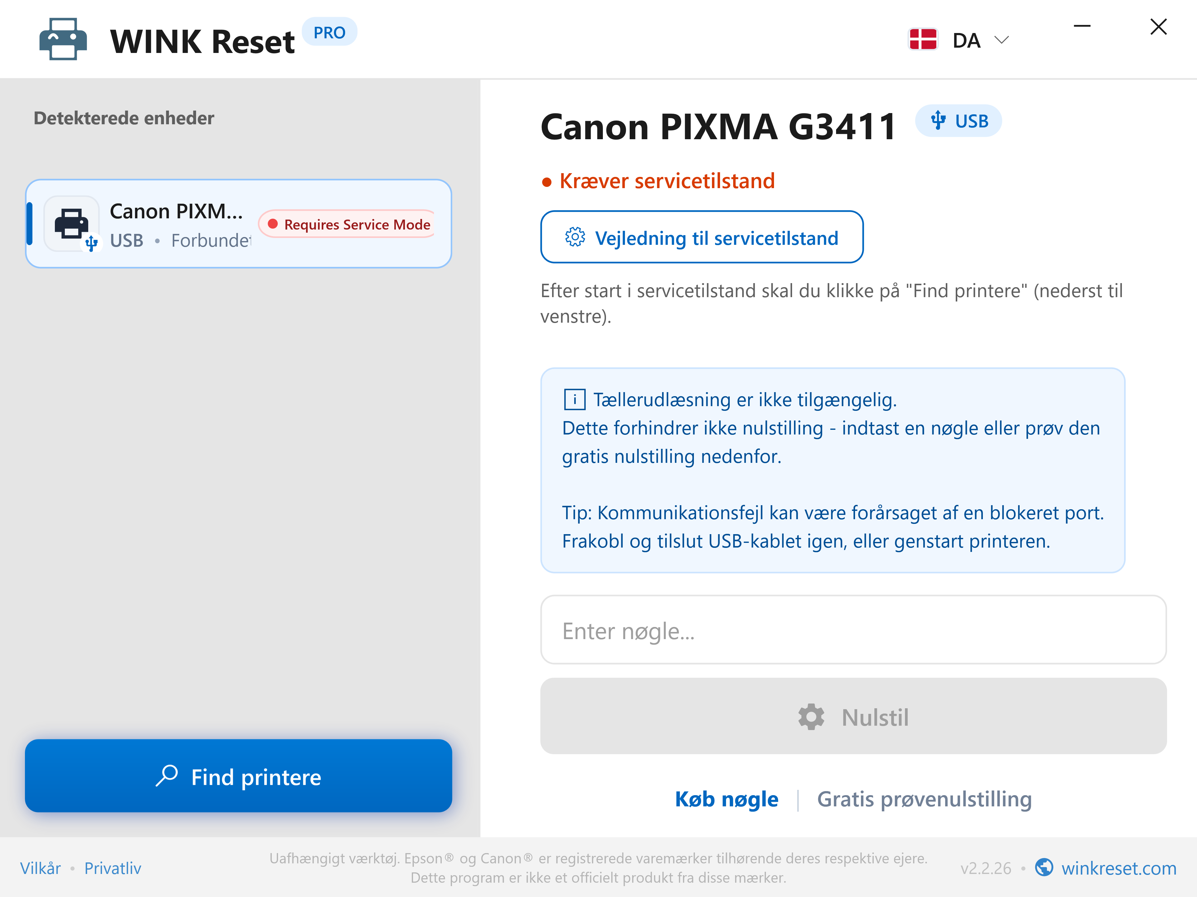 Interaktiv Canon Service Mode guide - WINK Reset PRO (DA)