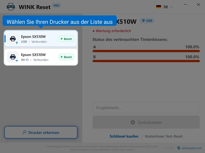 epson drucker aus der liste auswahlen
