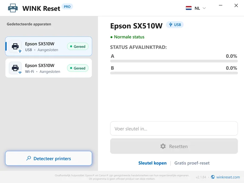 epson inktkussen tellers succesvol gereset naar nul