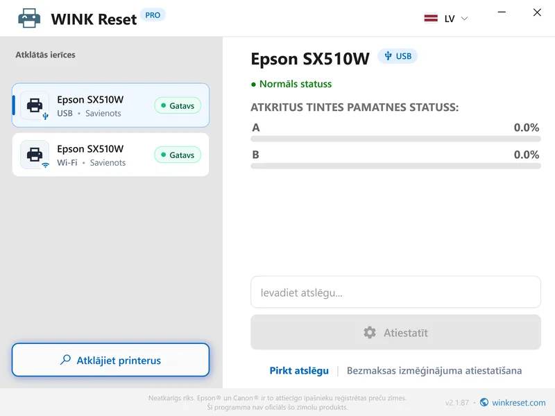epson skaititaji veiksmigi atiestatiti uz nulli