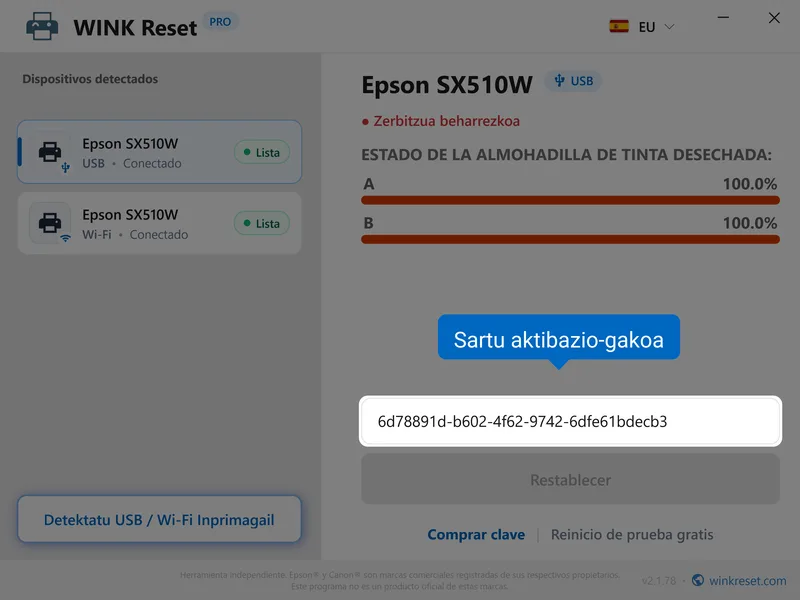 epson wic waste ink pad reset enter key eu