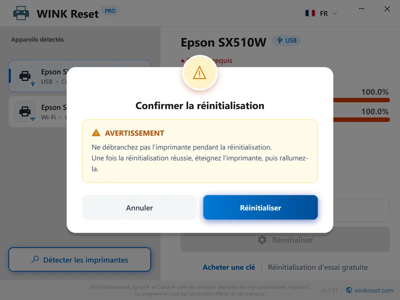 erreur service requis epson wic confirmer fr