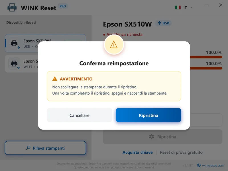 errore assistenza richiesta epson wic conferma it
