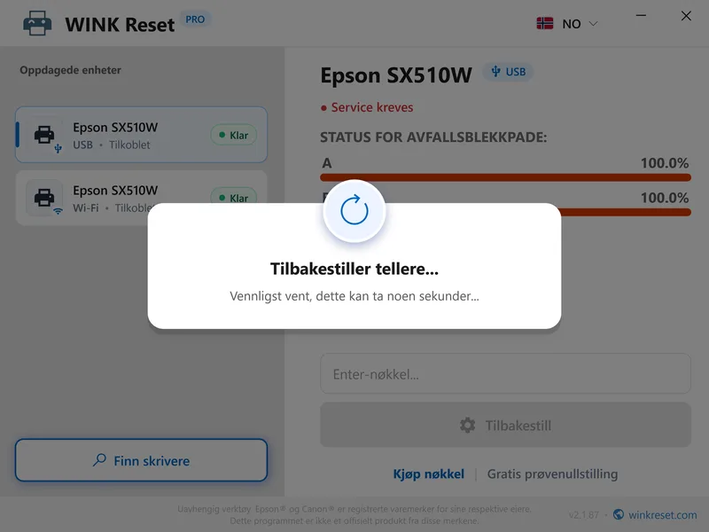 fiks blinkende rode lys epson wic tilbakestill no