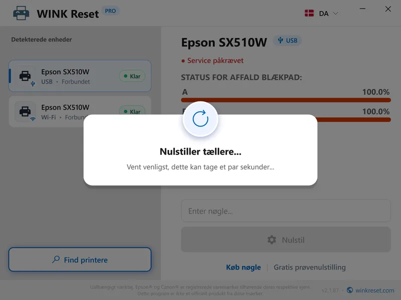 fix blinkende rode lamper epson wic nulstil da
