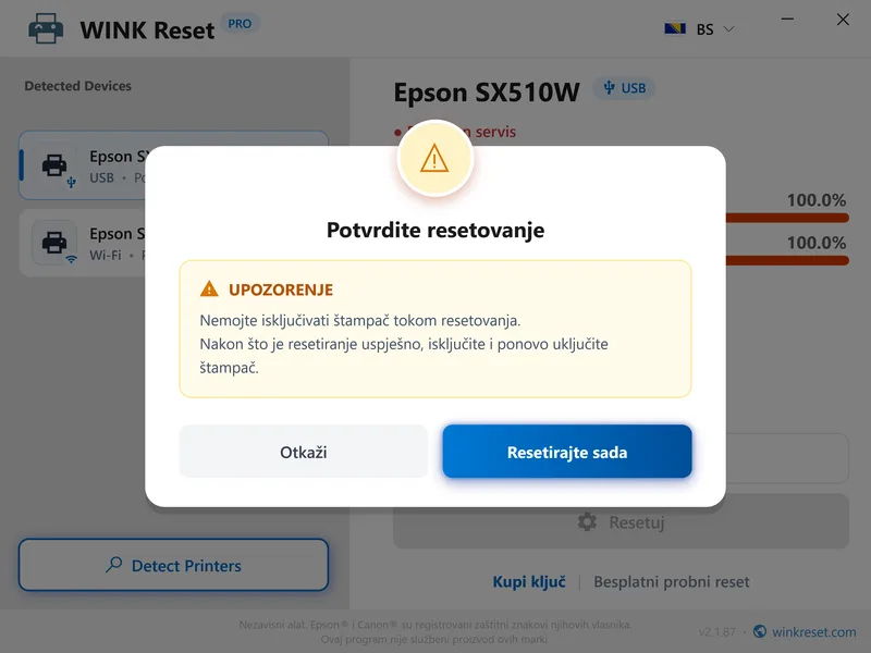 greska potreban servis epson wic potvrdi bs