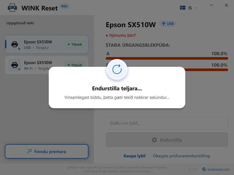 laga blikkandi raud ljos epson wic endurstilla is