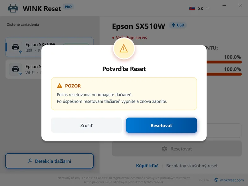 nutna udrzba chyba epson wic potvrdit sk