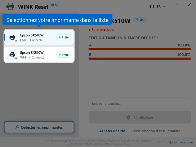 selectionnez imprimante epson dans la liste