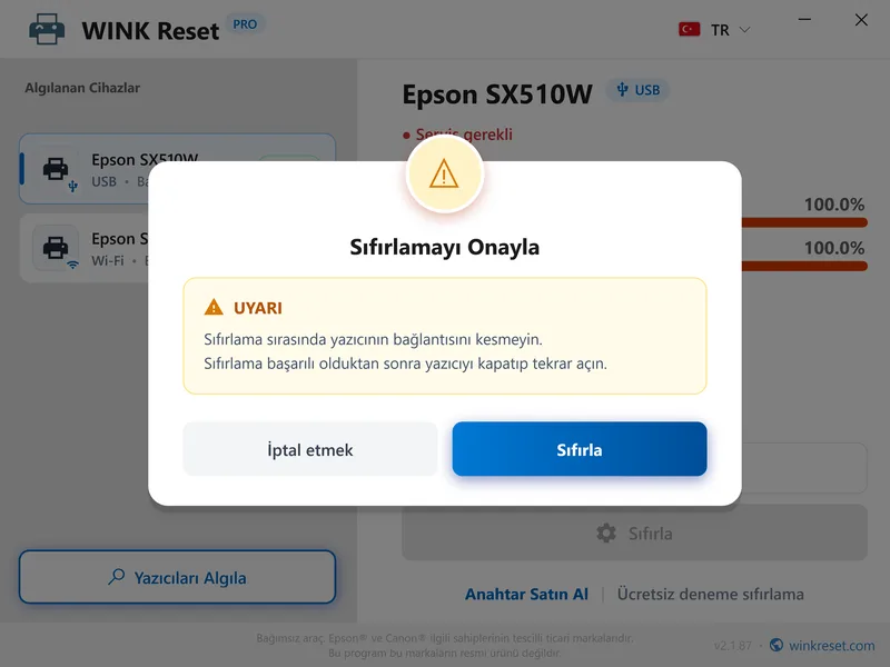 servis gerekli hatasi epson wic onayla tr