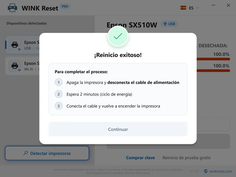 wink reset almohadillas wic exito reiniciar es