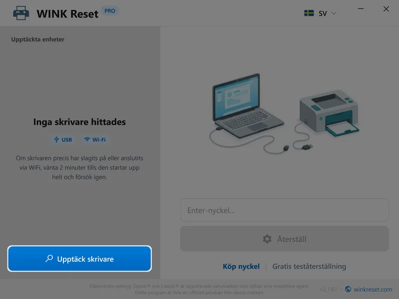 wink reset blackkudde wic epson hitta skrivare sv