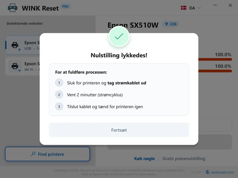 wink reset blaekpude wic succes genstart da