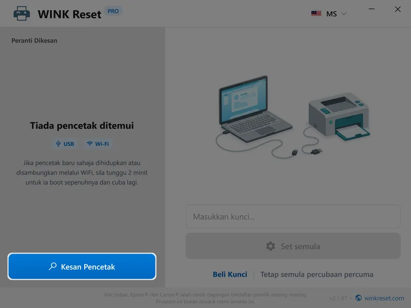wink reset pad dakwat wic epson kesan pencetak ms