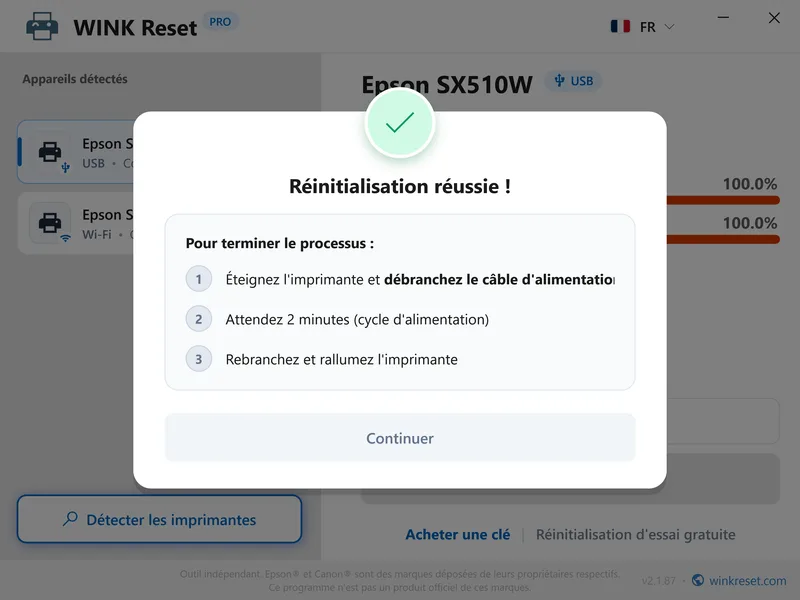 wink reset tampon encreur wic succes redemarrer fr